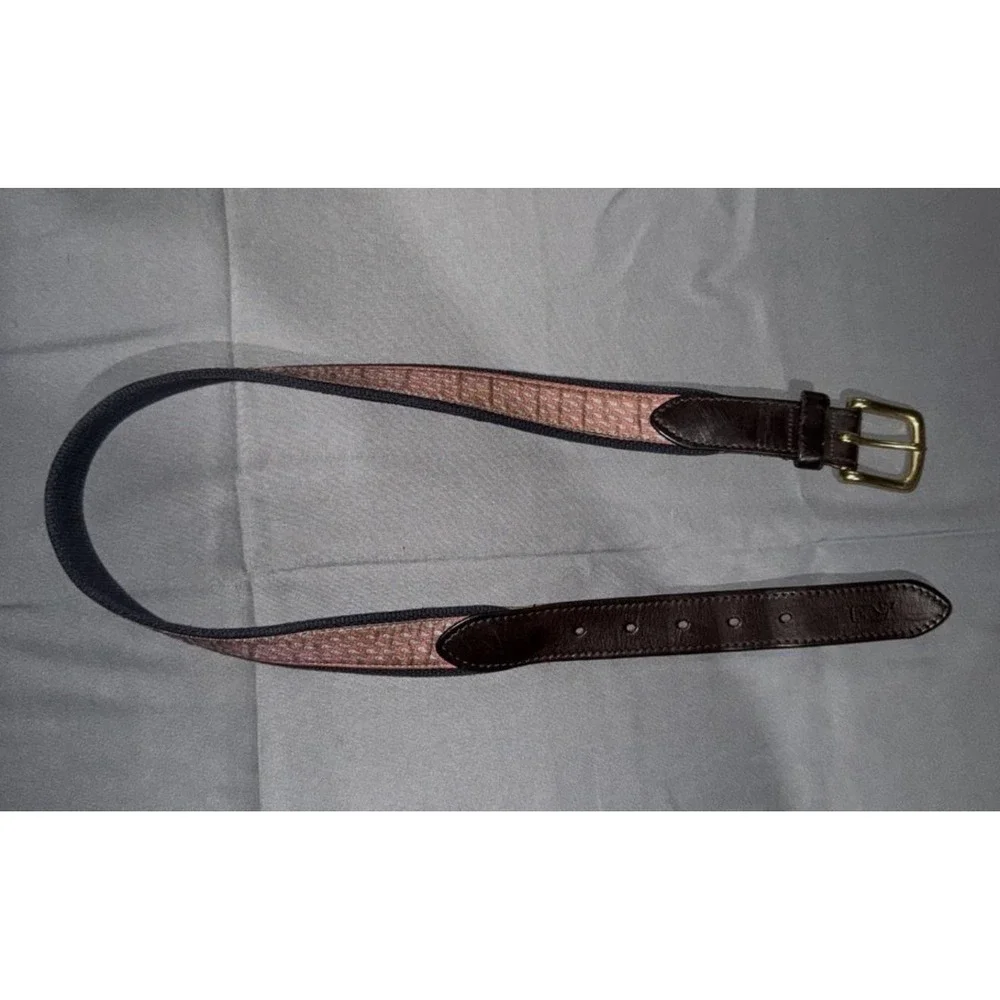Vineyard Vines Belt Mens Size 30 Navy Pink Whale Ribbon Leather Brass USA Canvas